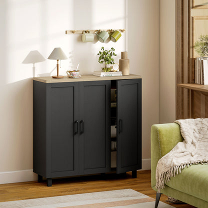 Sideboard Buffet Cabinet, Kitchen Storage Cabinet with 3 Doors and Adjustable Shelves for Living Room, Kitchen, Black
