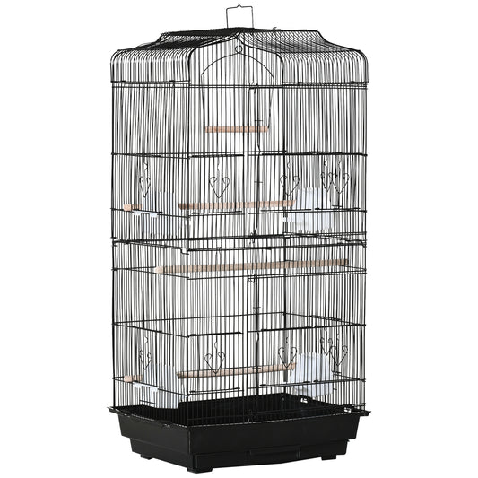 Large Metal Bird Cage with Stand, Perches, Food Bowls, Swing, for Budgies, Parakeets, Black