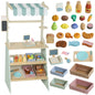 Wooden Toy Shop, Wooden Market Stall with Cash Register, Blackboard and Toy Food, 4 Storage Boxes, Ages 3+, Green