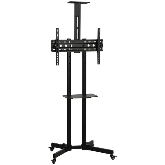 Mobile TV Stand on Wheels for 32-75 Inch Screens, Mobile TV Cart with Tilt, Height Adjustable, Black
