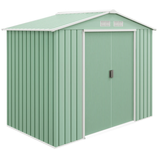 7 x 4ft Metal Garden Shed, Outdoor Storage Tool House with Ventilation Slots, Foundation Kit and Lockable Double Doors, Light Green