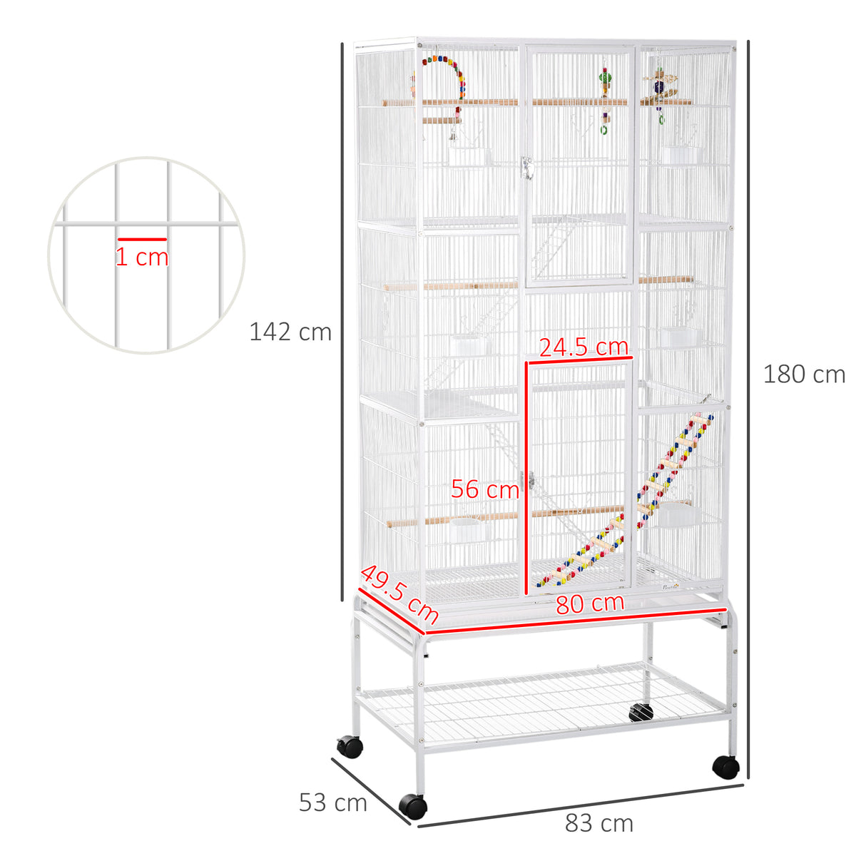 Large Bird Cage Budgie Cage 3 Tier Aviary with Stand Wheels, Toys, Ladders, Shelf for Canaries, Finches, Cockatiels, Parakeets - White