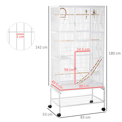 Large Bird Cage Budgie Cage 3 Tier Aviary with Stand Wheels, Toys, Ladders, Shelf for Canaries, Finches, Cockatiels, Parakeets - White