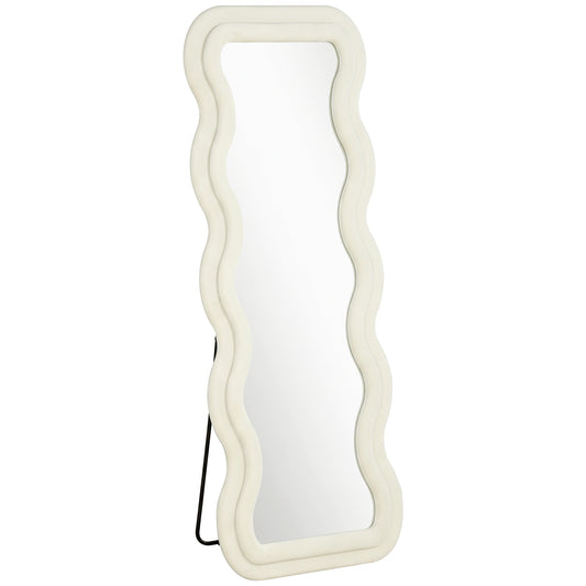 Full Length Mirror, 160 x 60 cm Wavy Full Body Wall Standing Mirror with Velvet Frame and Tempered Glass