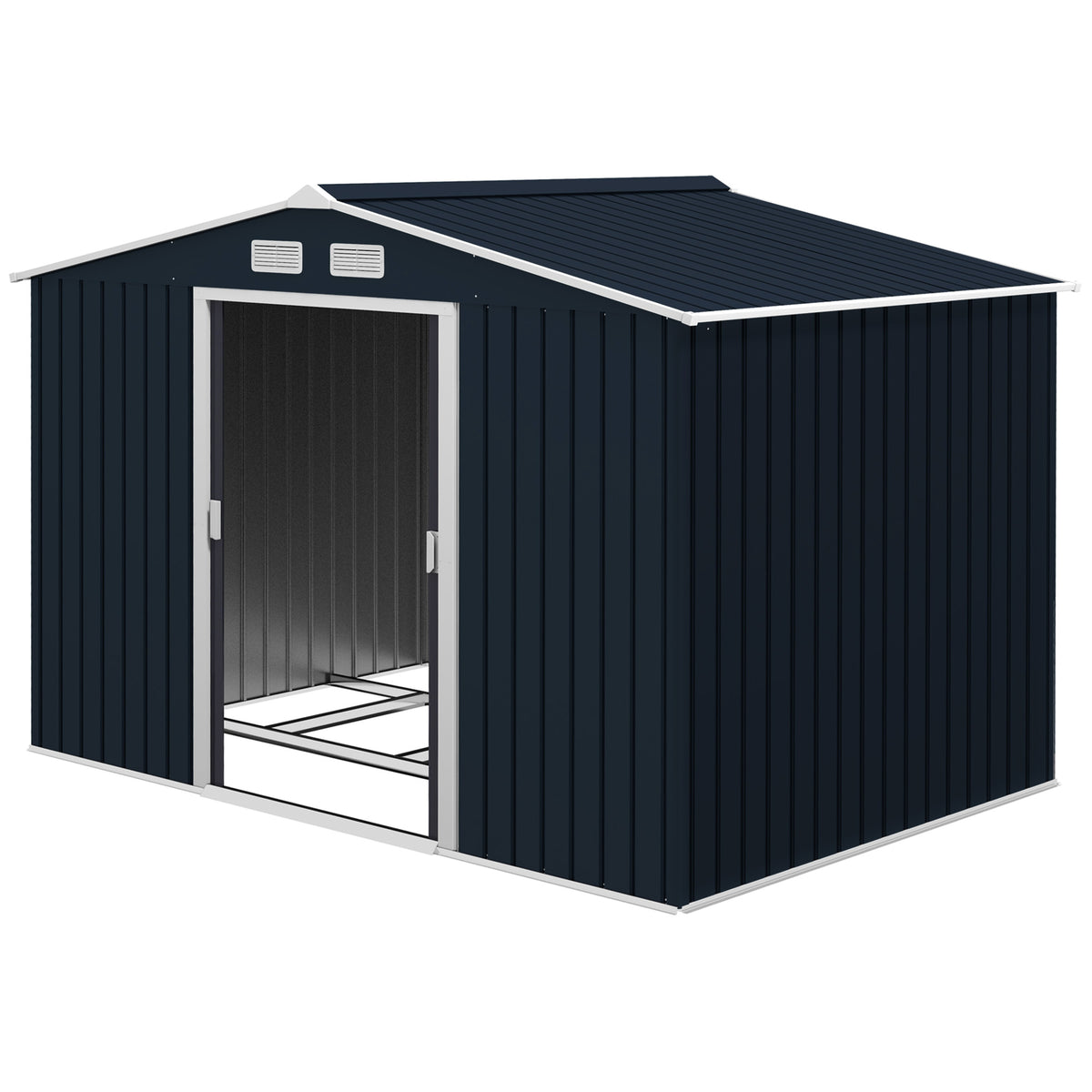 9 x 6ft Metal Bicycle Shed, Outdoor Storage Tool House with Ventilation Slots, Foundation Kit and Lockable Double Doors, Dark Grey