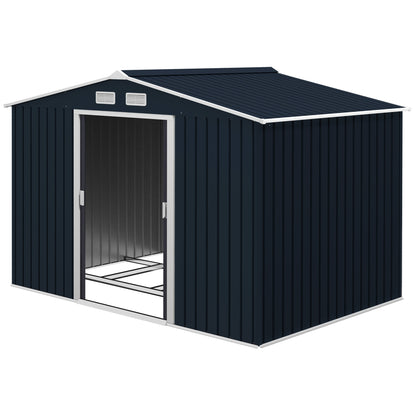 9 x 6ft Metal Bicycle Shed, Outdoor Storage Tool House with Ventilation Slots, Foundation Kit and Lockable Double Doors, Dark Grey