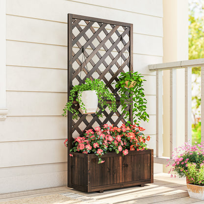 Garden Planter with Trellis, 45L Raised Bed for Climbing Plants, Vines, Flowers, Outdoor Planter Box for Patio, 72.5 x 31.5 x 149.5 cm, Carbonised Finish