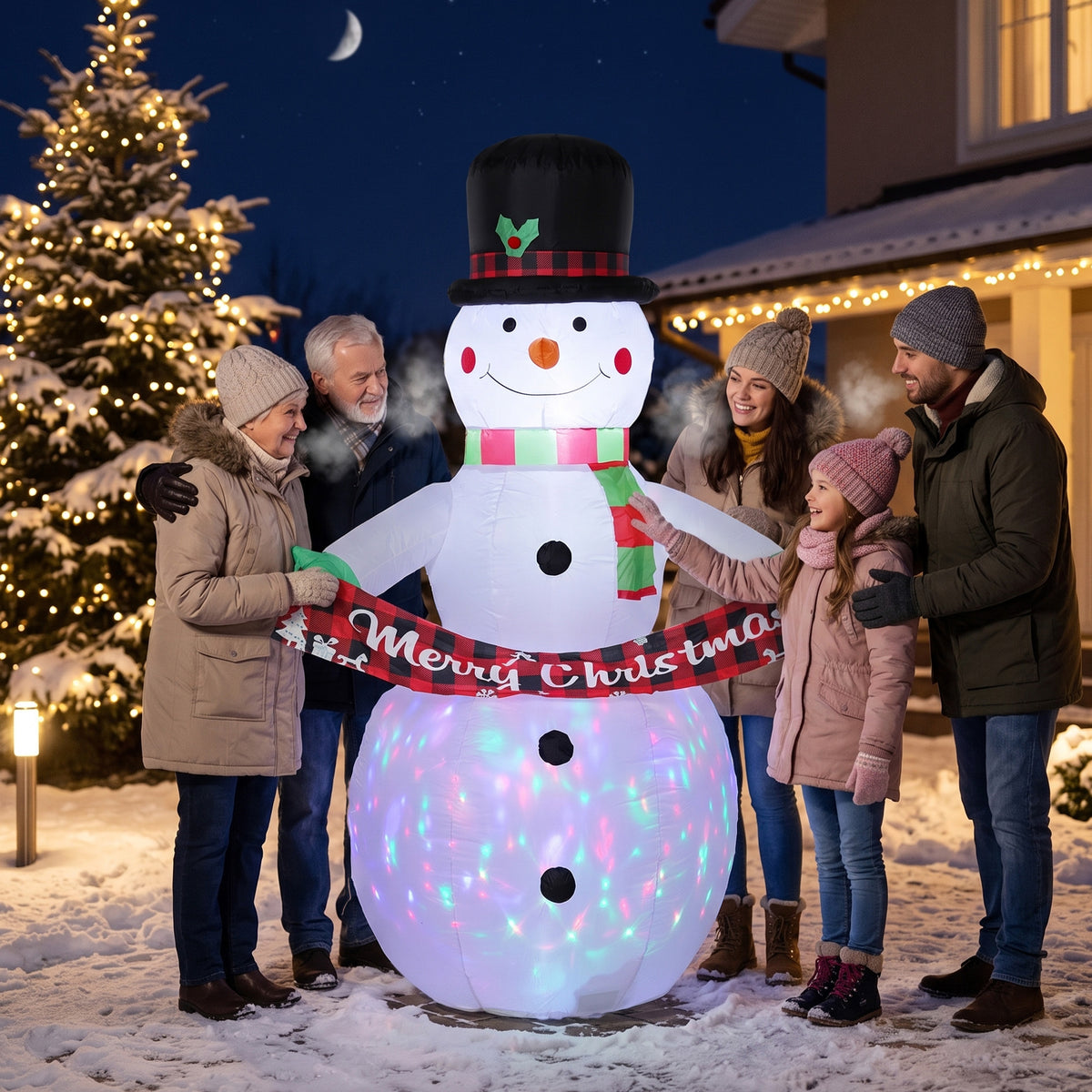 Inflatable Christmas Decoration, 6.7FT Christmas Inflatable Snowman with Colourful LED Light