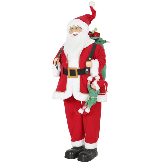 4ft Singing Dancing Santa Claus, Standing Christmas Animated Santa Figure with Sack, Hanging Elf, Sound/Touch Activated