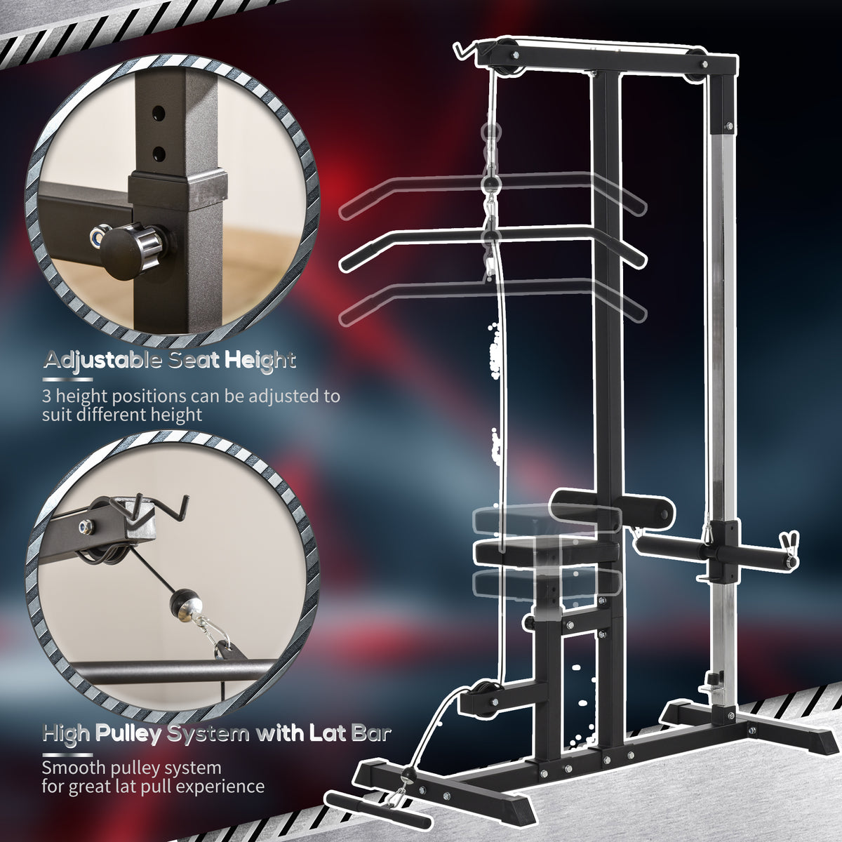 Exercise Pulley Machine Power Tower with Adjustable Seat Cable Positions
