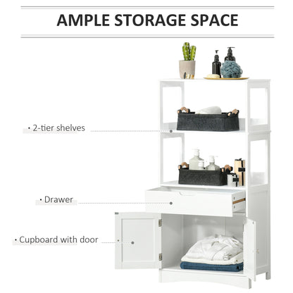 Bathroom Floor Cabinet, Free Standing Kitchen Cupboard with Shelves, Drawer and Doors, Storage Organizer for Living Room, White