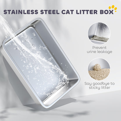 Stainless Steel Cat Litter Box with Removable Lid, Scoop, Filter Bags, for Larger Cats