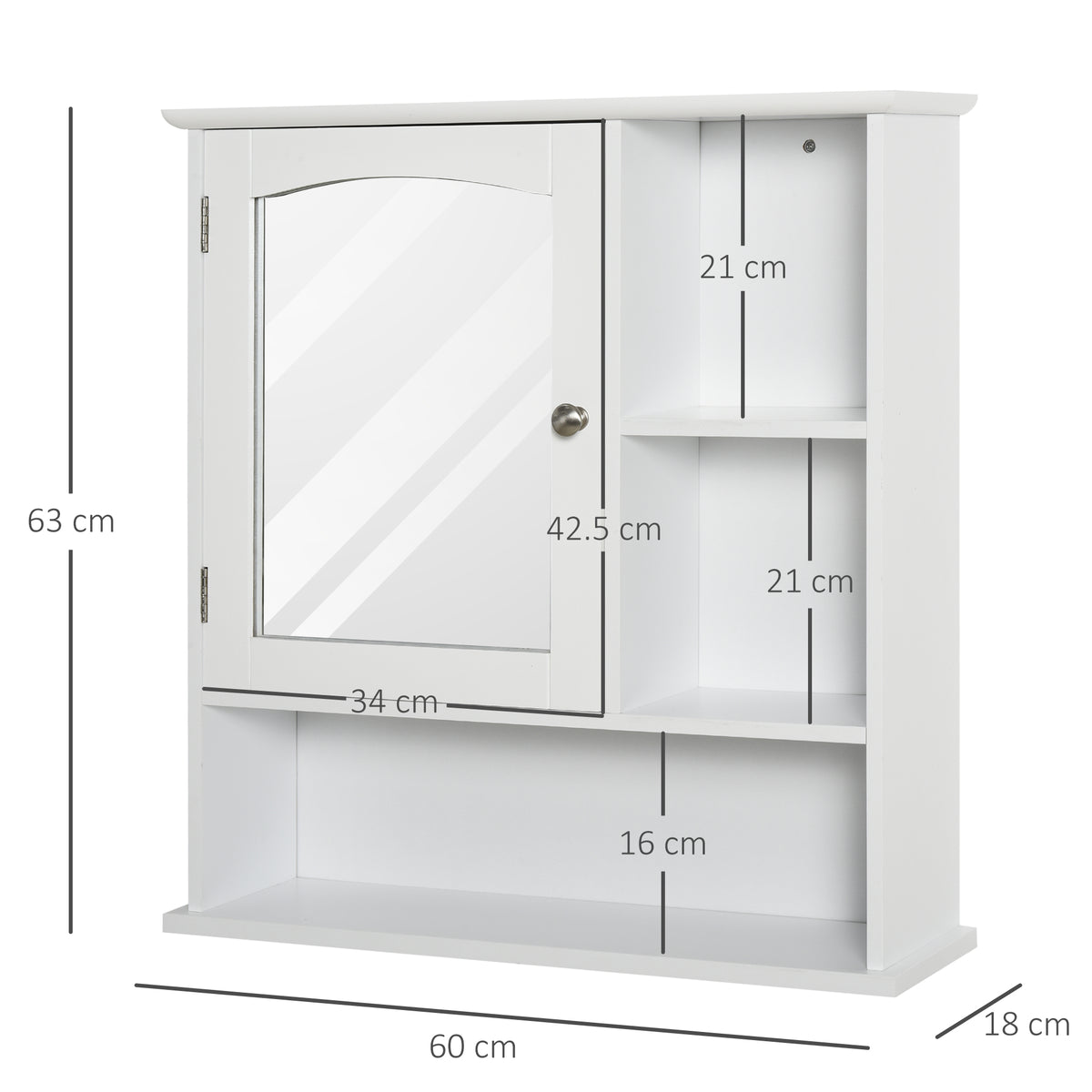 Bathroom Cabinet, Wall Mount Storage Organizer with Mirror, Adjustable Shelf for Bathroom, Kitchen, Bedroom, White