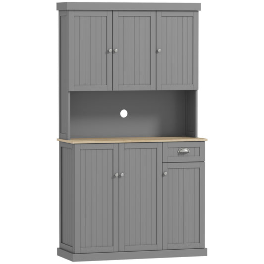 180cm Freestanding Kitchen Cabinet, Modern Storage Cupboard with Open Countertop, Drawer and 6 Doors