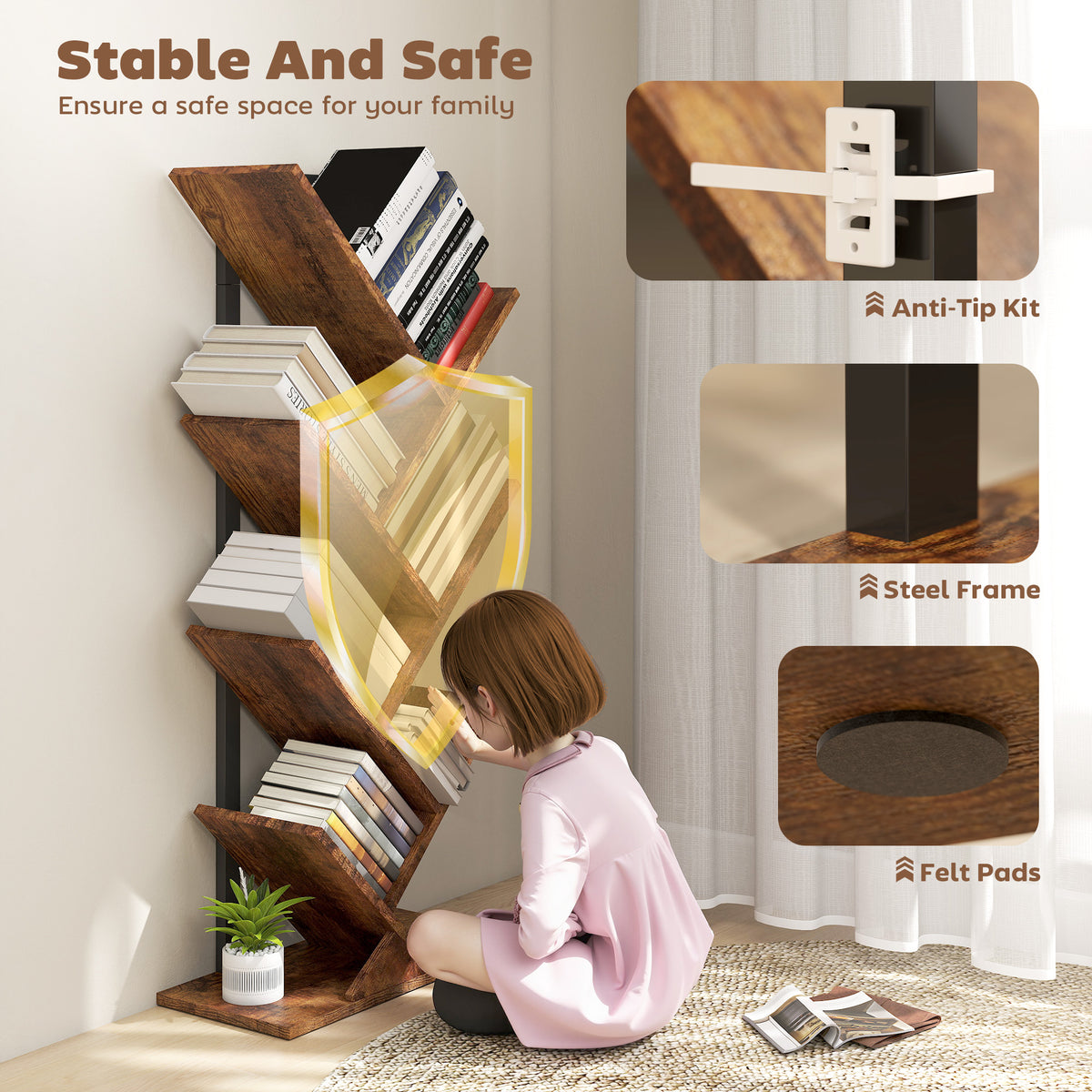 Six-Section Tree Bookcase - Wood-Effect