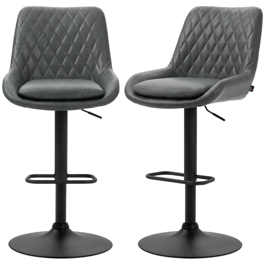 Retro Bar Stools Set of 2, Adjustable Kitchen Stool, Upholstered Bar Chairs with Back, Swivel Seat, Dark Grey