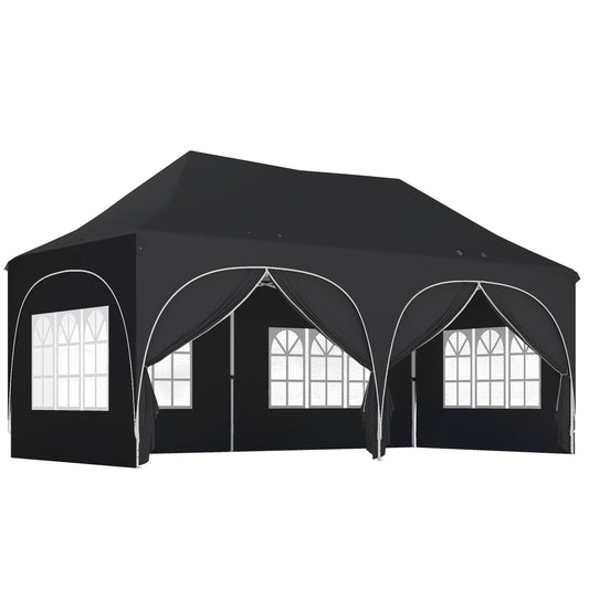 3 x 6m Pop Up Gazebo Shelter with Sides, 6 Sandbags, Peak Top Garden Party Tent Marquee with Carry Bag