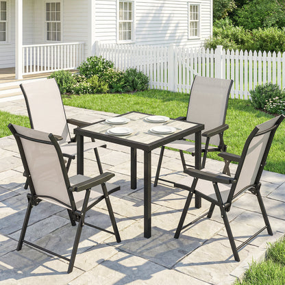 5 Pieces Outdoor Dining Set, Garden Dining Set for 4 with Square Table and Folding Chairs