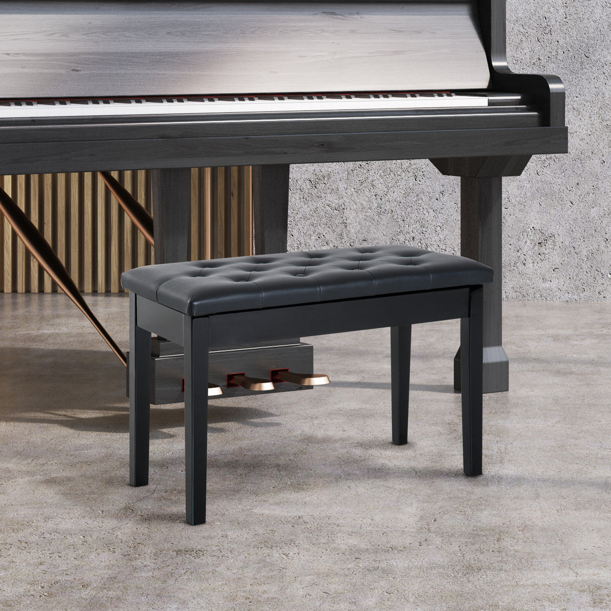PU Leather Upholstered Piano Stool Makeup Stool Bench Dressing Table Seat with Storage 76x36x50cm