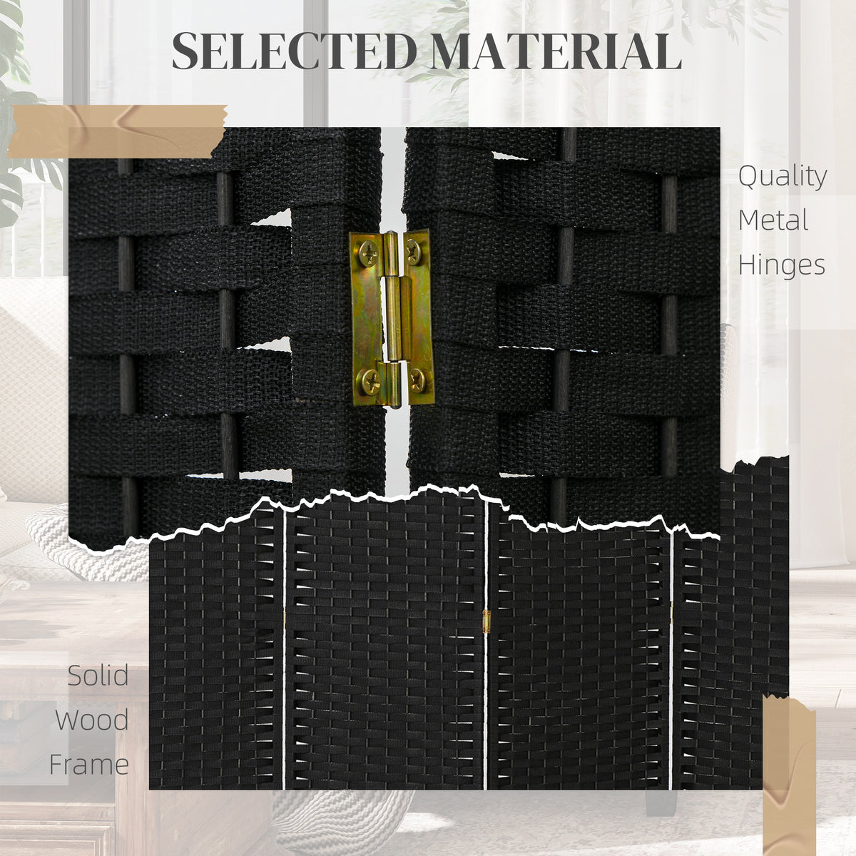 6 Panel Folding Room Divider, Freestanding Privacy Screen for Living Room, Bedroom and Office, 240 x 170cm, Black
