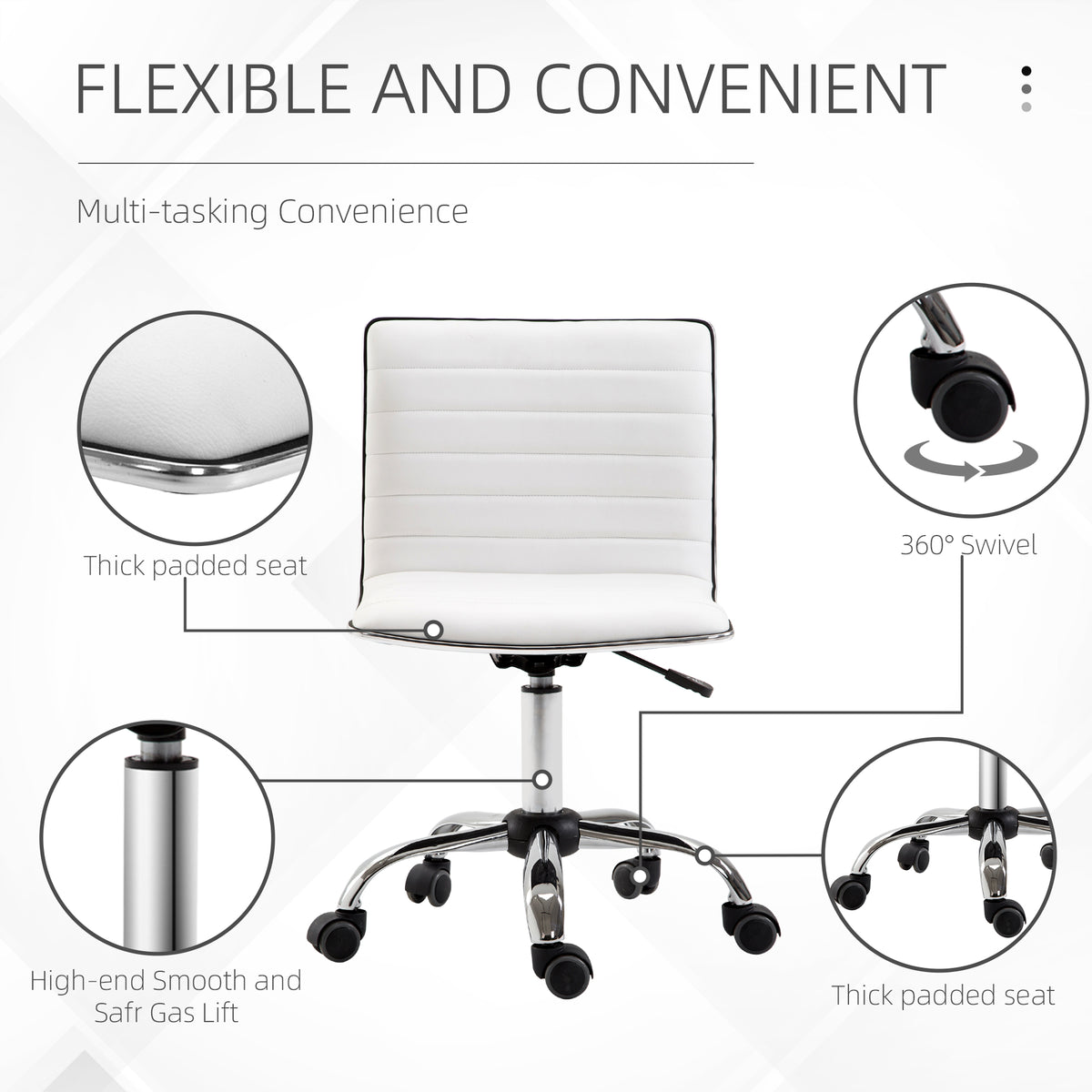 Adjustable Swivel Office Chair with Armless Mid-Back in PU Leather and Chrome Base