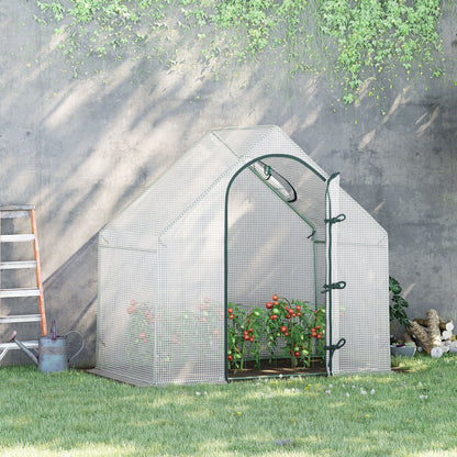Walk In Tomato Greenhouse Garden Outdoor Mini Greenhouse Flower Planter Steel Frame with Zipped Door & Window, PE Cover, 180 x 100 x 168CM, White