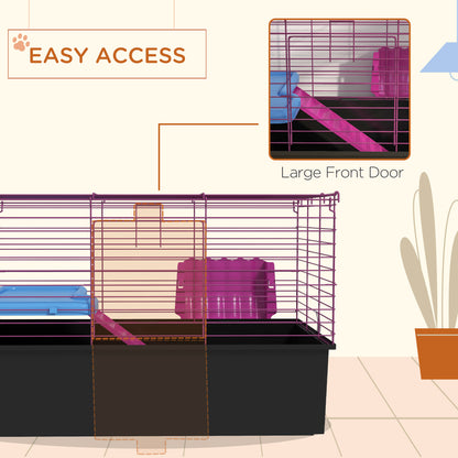Chinchillas Small Rabbit Guinea Pig Small Animal Cage, Pet Playhouse, with Platform, Ramp, 71 x 46 x 47cm