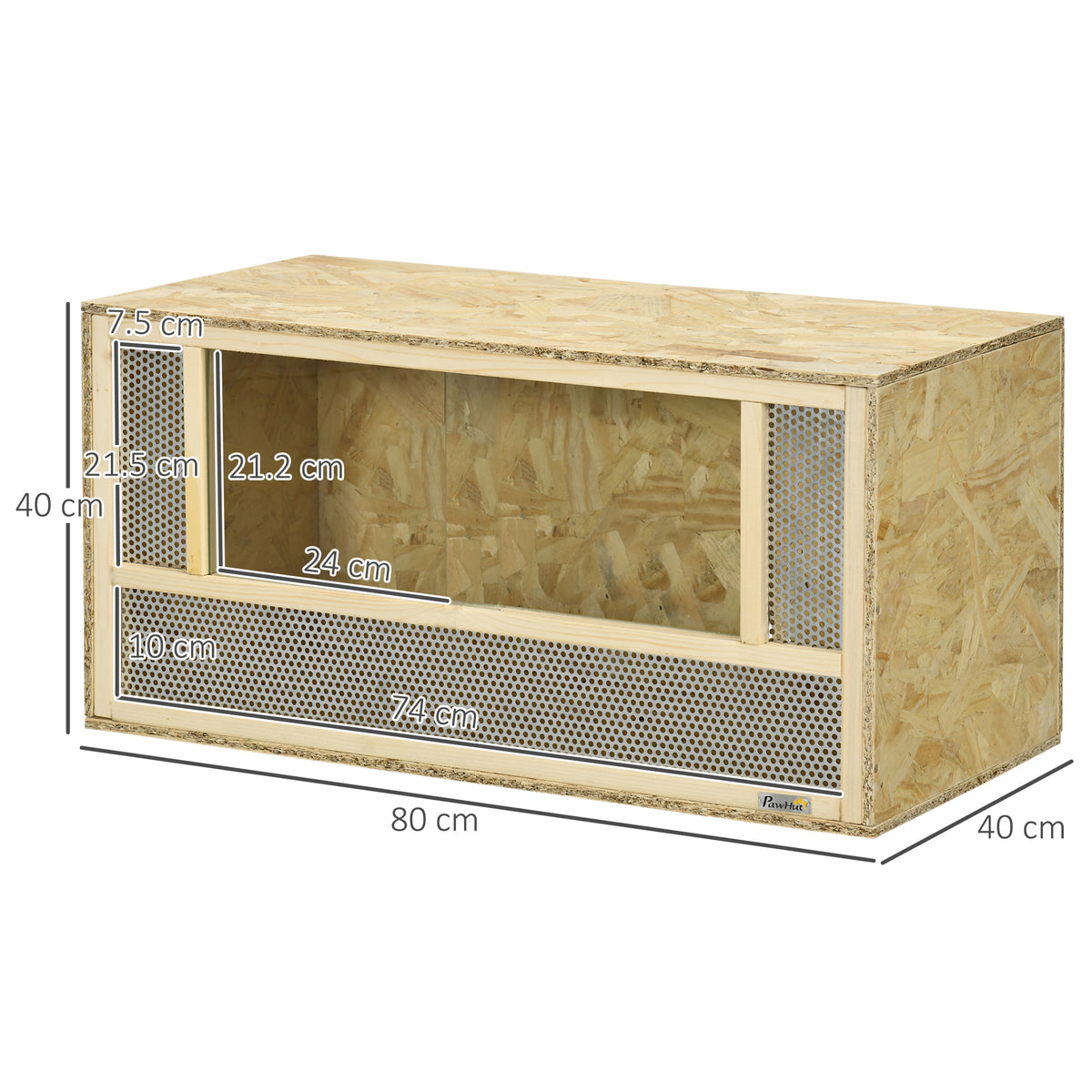 Reptile Terrarium Vivarium Habitat w/ Transparent Sliding Doors, Breathable Mesh, for Lizards, Horned Frogs, Snakes and Chameleons, 80 x 40 x 40 cm