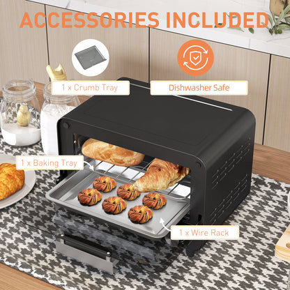 Small Toaster Oven, 12L Multifunction Mini Countertop Oven with Glass Door, Adjustable Temperature and Timer
