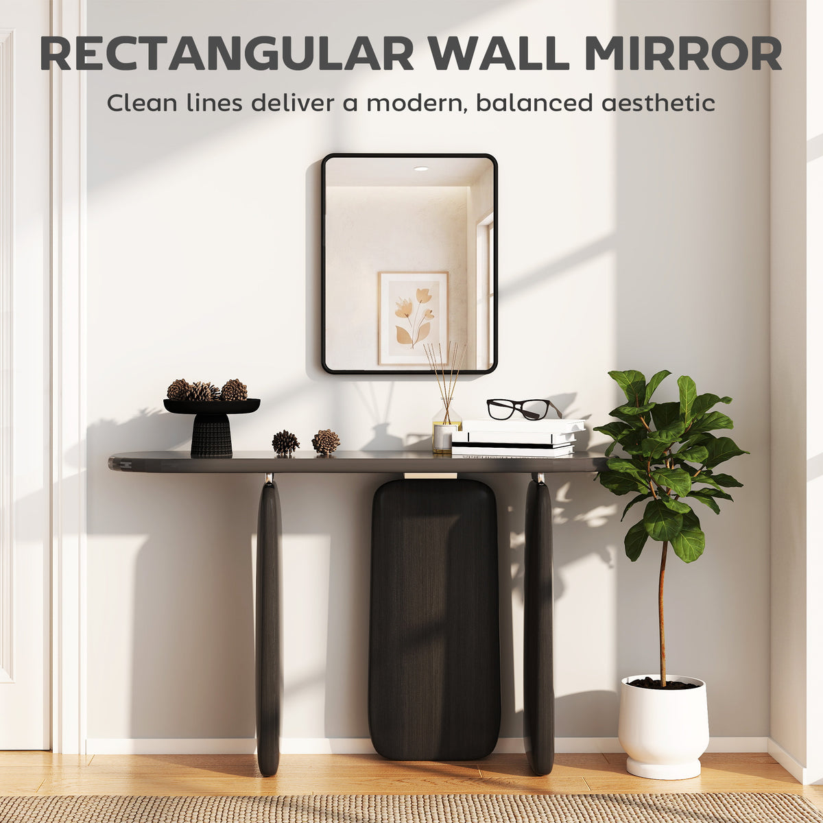 Rectangular Wall Mirror with HD Glass - Black