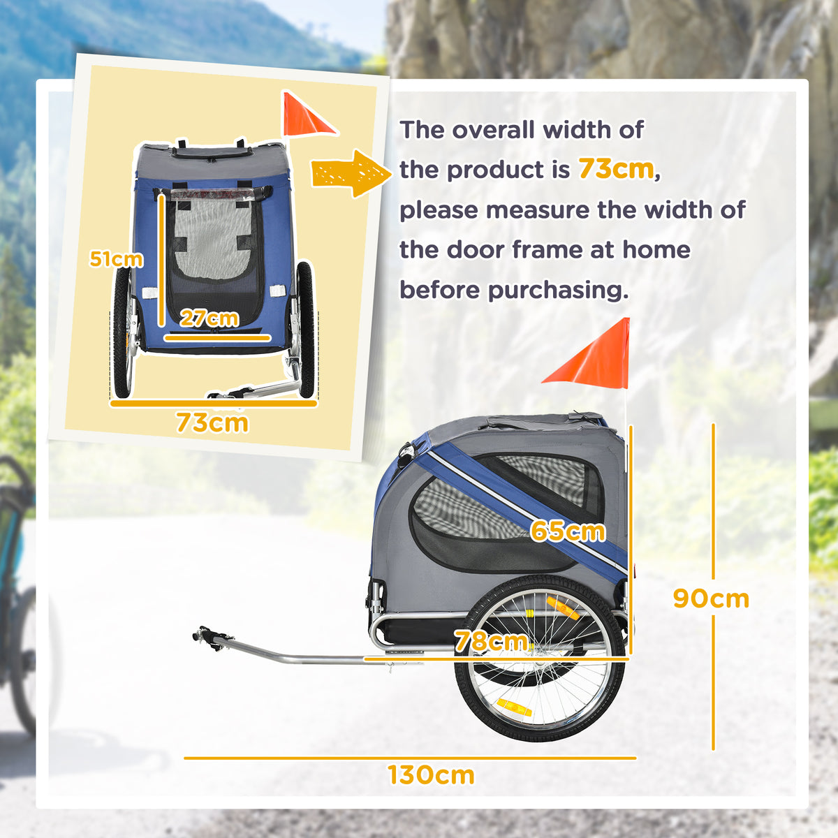 Folding Dog Bike Trailer Pet Cart Carrier for Bicycle Travel in Steel Frame with Hitch Coupler