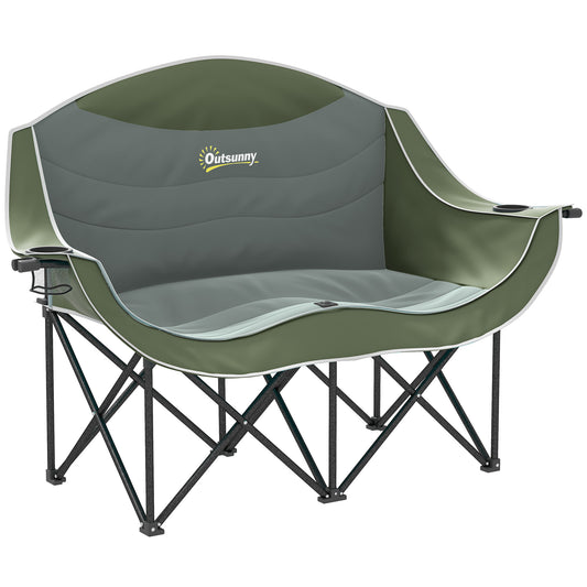 Double Camping Chair for Adults with Armrests 250kg Capacity Green