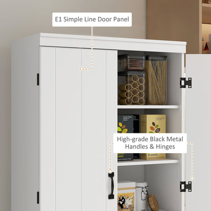 4-Door Tall Kitchen Cupboard, Freestanding 6-Tier Storage Cabinet with 2 Adjustable Shelves for Living Room, Dining Room, White
