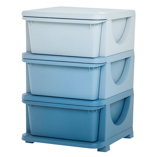 3 Drawers Plastic Kids Storage Units, 3 Tier Children Toy Chest for Nursery, Playroom, Bedroom, Blue