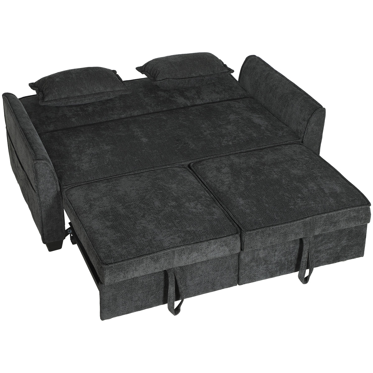 2 Seater Sofa Bed, 4-in-1 L-Shaped Convertible Pull-Out Sleeper Sofa with Adjustable Backrest and Side Pockets