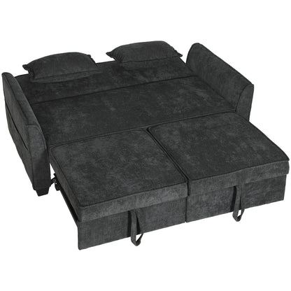 2 Seater Sofa Bed, 4-in-1 L-Shaped Convertible Pull-Out Sleeper Sofa with Adjustable Backrest and Side Pockets
