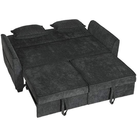 2 Seater Sofa Bed, 4-in-1 L-Shaped Convertible Pull-Out Sleeper Sofa with Adjustable Backrest and Side Pockets
