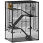 Four-Tier Hamster Cage with Deep Tempered Glass Bottom, Hut, Running Wheel, Food Dish, Water Bottle, 60 x 40 x 80cm