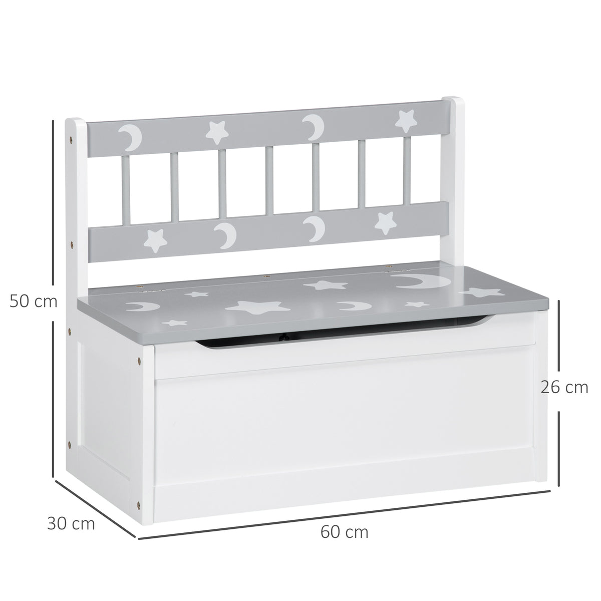 2 In 1 Kids Storage Bench, Toy Box w/ Safety Rod - Grey