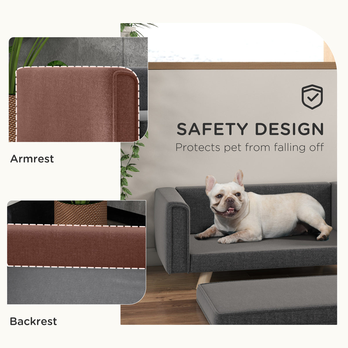 Elevated Dog Sofa Bed, with Cushion, for Medium and Small Dogs, Grey