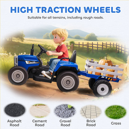 Ride On Tractor, Battery Powered Electric Car, with Detachable Trailer, Remote Control, Music