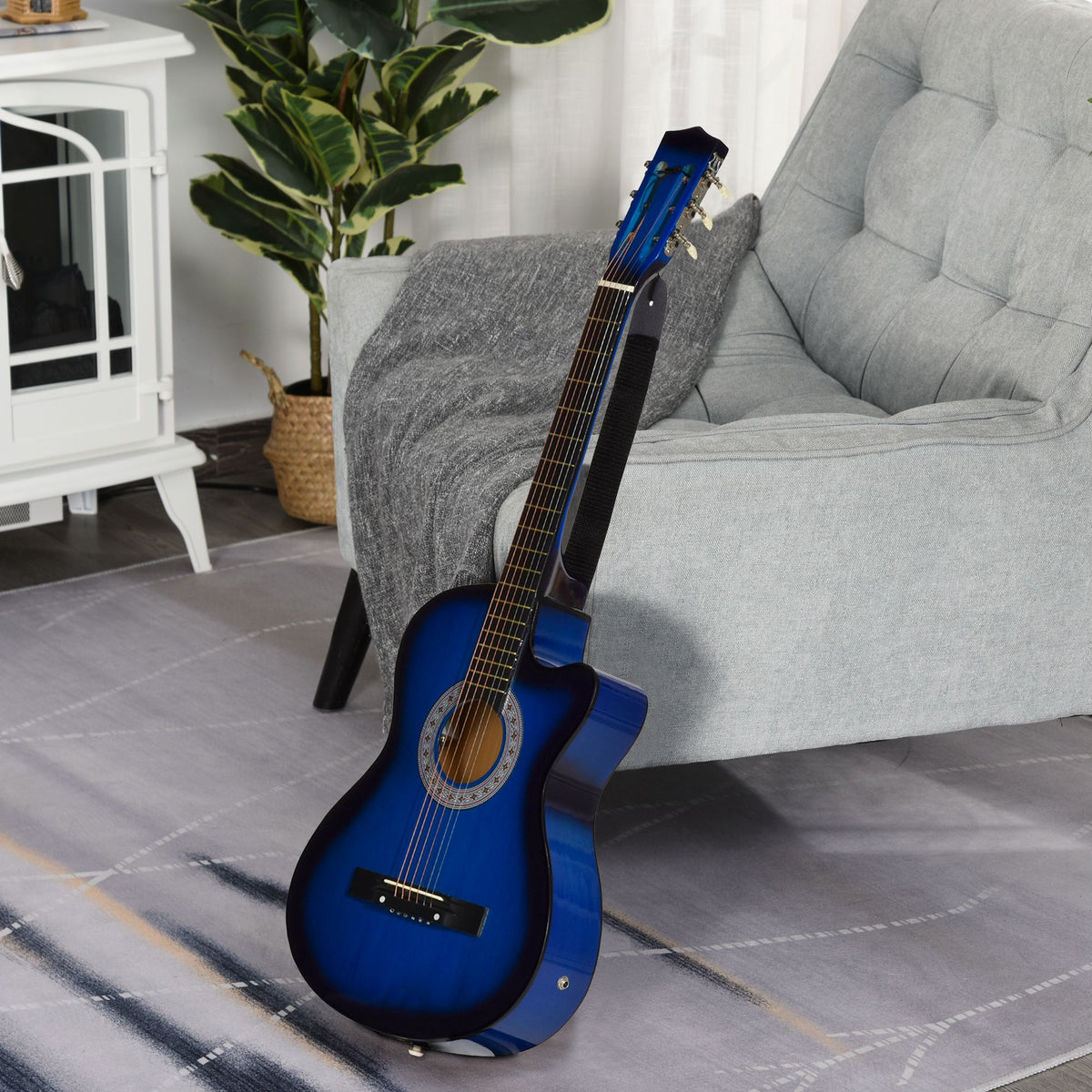38 Inch Full Size Acoustic Electric Guitar, Classical Beginner Junior Adult Guitar Gloss Finish with Carrying Case, Strap, Picks, Spare Strings