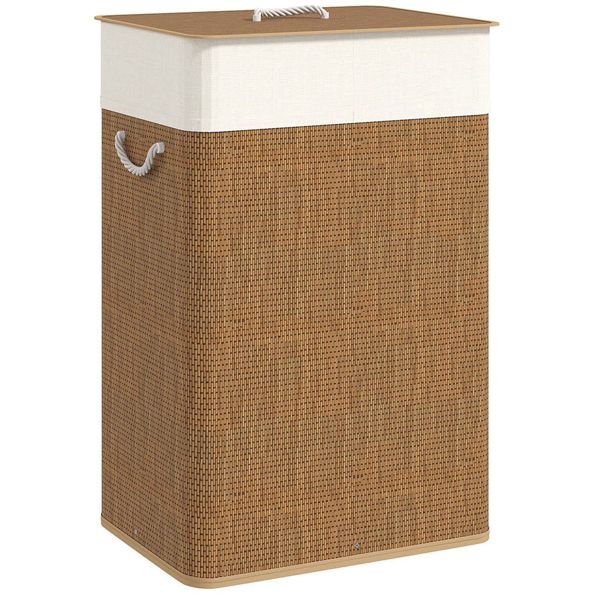 Bamboo Laundry Basket with Lid, 72L Laundry Hamper with Rope Handles, Washing Basket with Removable Washable Liner Bag for Bathroom, Bedroom