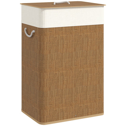Bamboo Laundry Basket with Lid, 72L Laundry Hamper with Rope Handles, Washing Basket with Removable Washable Liner Bag for Bathroom, Bedroom