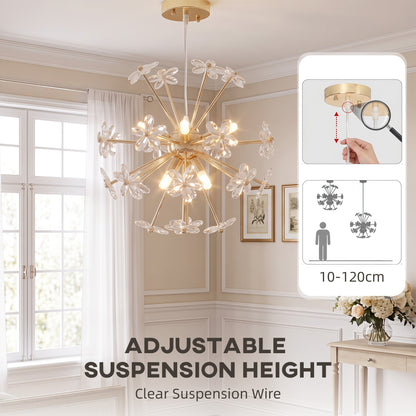Crystal Chandeliers Ceiling Light with Flower, Modern Pendant Light with Adjustable Height, Ceiling Plate, Clear