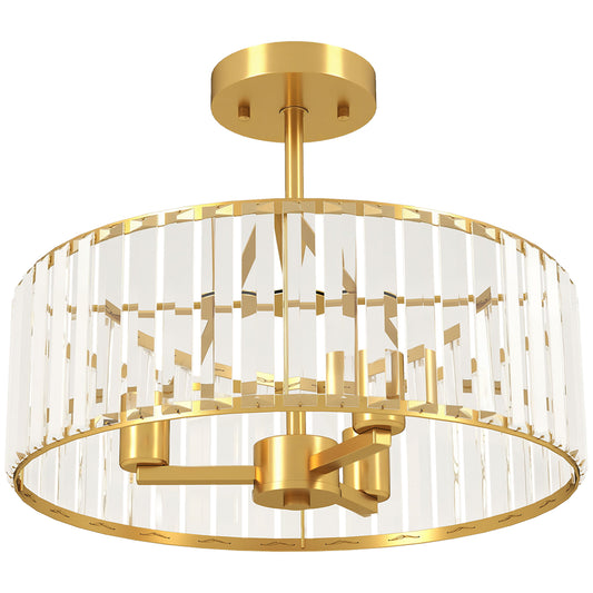 Crystal Ceiling Light Fixture, 39 cm Semi Flush Mount Modern Crystal Chandelier Ceiling Light for Living Room, Bedroom, Hallway, Dining Room, E14 Base 3-Lights, Bulbs Not Included, Gold Tone