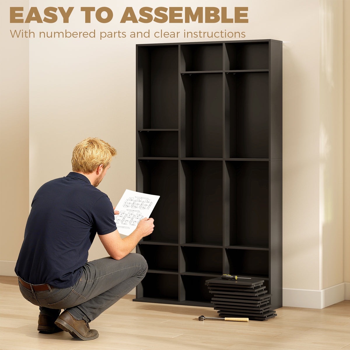 835 CD/500 DVD Storage Unit, Blu-ray Media Storage Shelf with 27 Compartments and 21 Adjustable Shelves