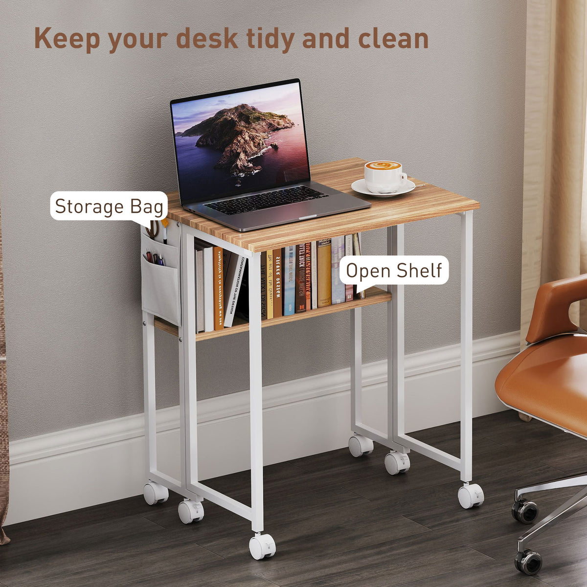 63 cm Drop Leaf Writing Work Desk - Natural Wood Finish