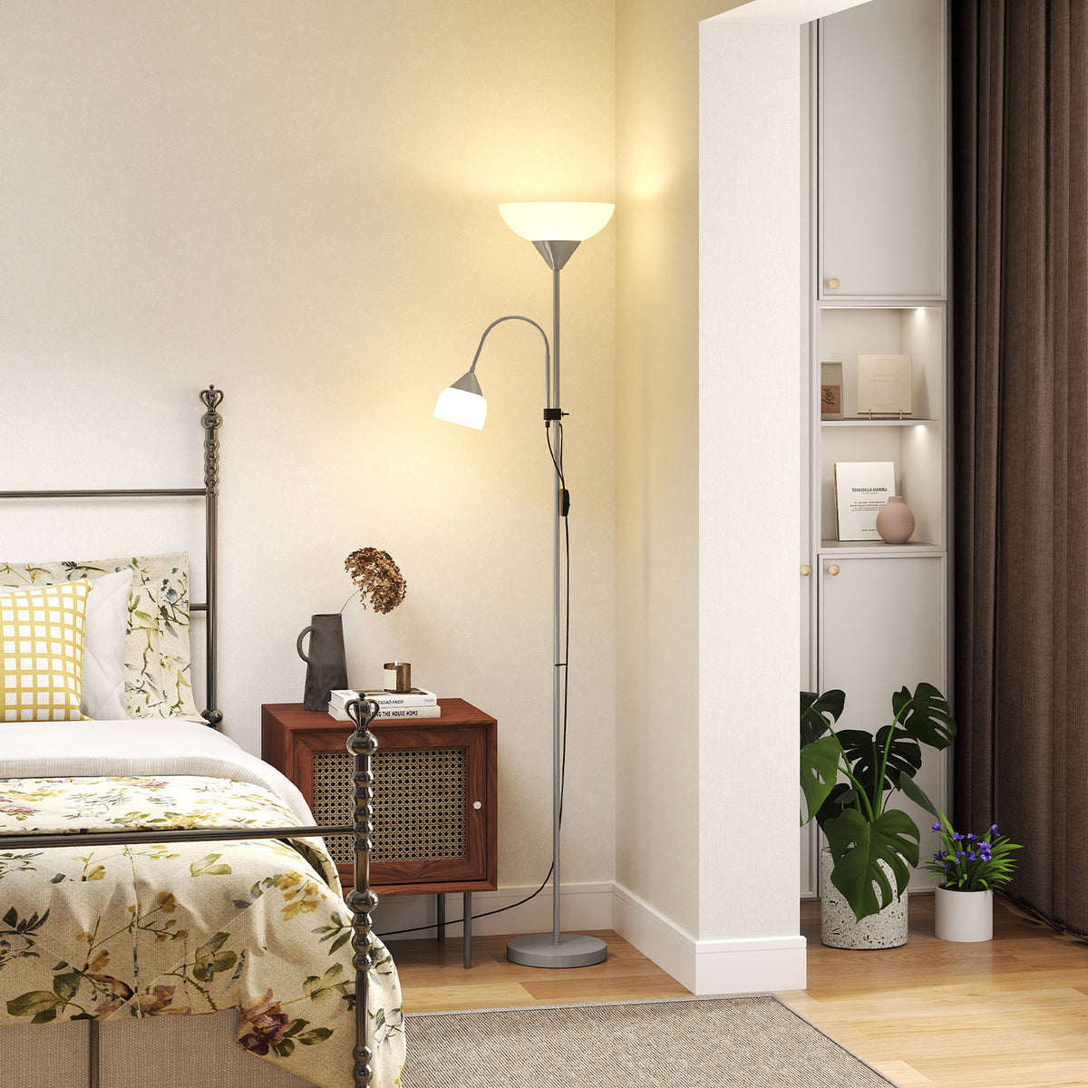 LED Floor Lamp for Living Room, 180cm Tall Standing Lamp, Mother and Child Uplighter with Adjustable Gooseneck