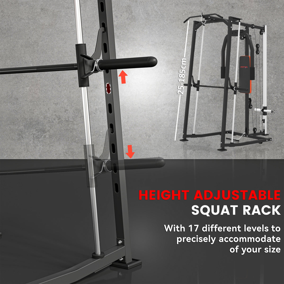 3-in-1 Smith Machine with Dual Cable Pulley System, Chest Press Station, 17-Level Squat Rack and Barbell Bar